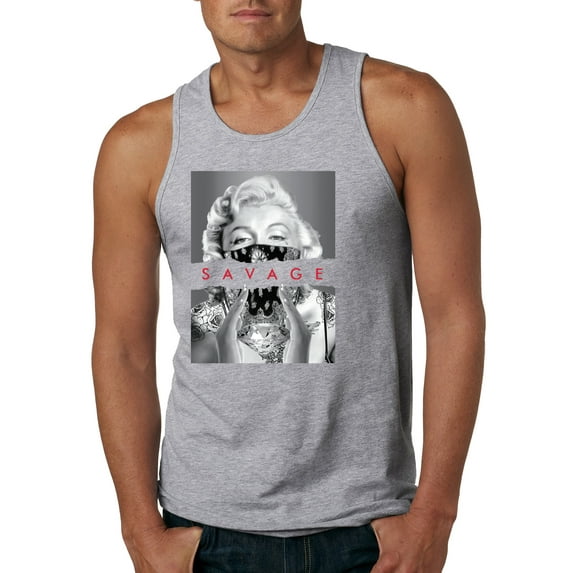 Wild Bobby, Marilyn Savage Bandana, Streetwear, Men Graphic Tank Top, Heather Grey, 3X-Large