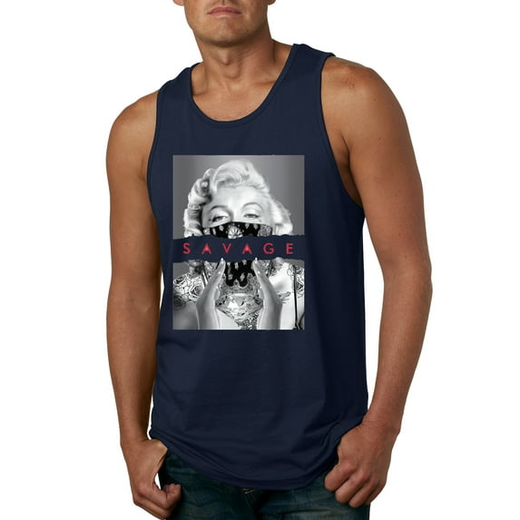 Wild Bobby, Marilyn Savage Bandana, Streetwear, Men Graphic Tank Top, Navy, Large
