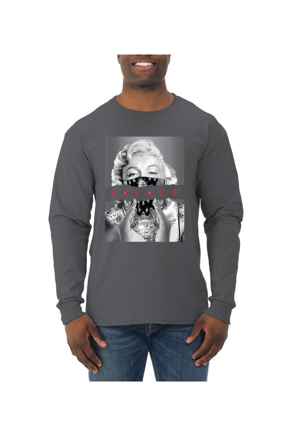, Marilyn Savage Bandana, Streetwear, Men Long Sleeve Shirt, Charcoal, Medium