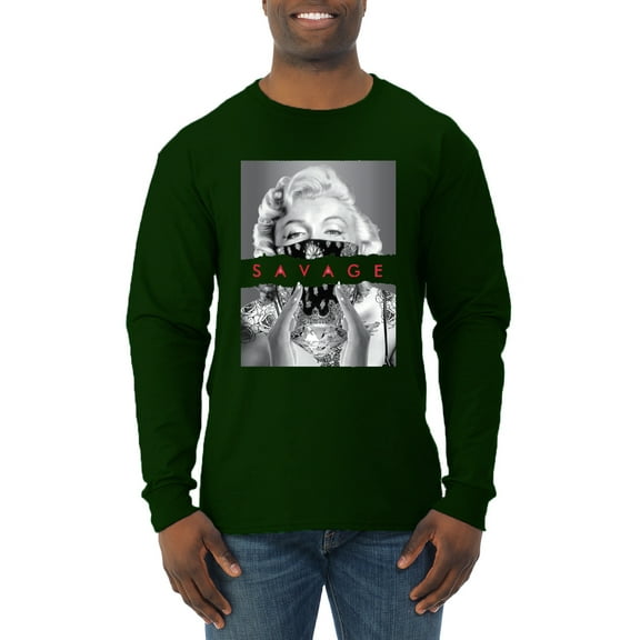 Wild Bobby, Marilyn Savage Bandana, Streetwear, Men Long Sleeve Shirt, Forest Green, Small