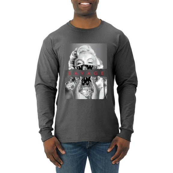 Wild Bobby, Marilyn Savage Bandana, Streetwear, Men Long Sleeve Shirt, Heather Black, Small