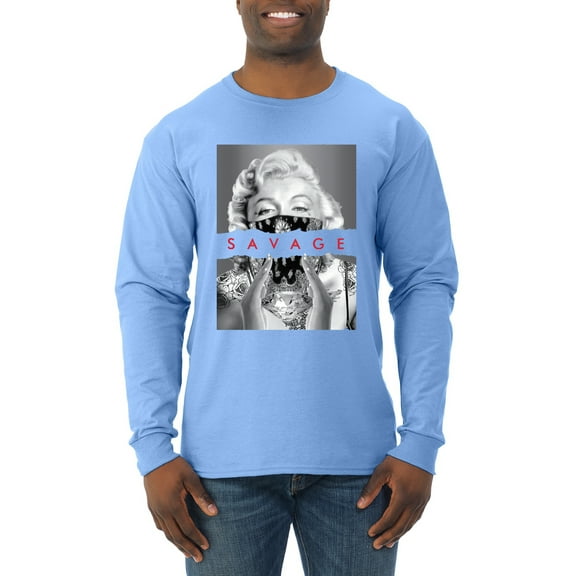 Wild Bobby, Marilyn Savage Bandana, Streetwear, Men Long Sleeve Shirt, Light Blue, X-Large