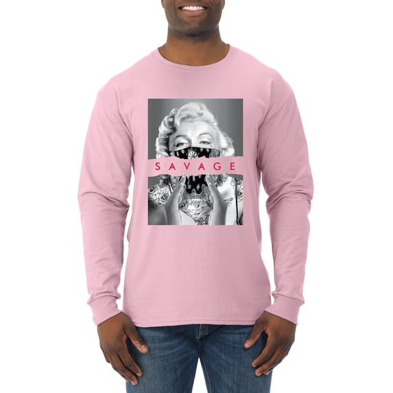 Wild Bobby, Marilyn Savage Bandana, Streetwear, Men Long Sleeve Shirt, Light Pink, X-Large