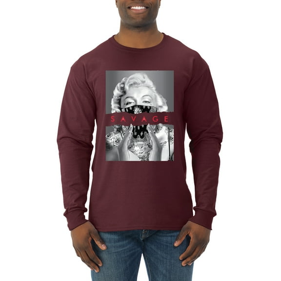 Wild Bobby, Marilyn Savage Bandana, Streetwear, Men Long Sleeve Shirt, Maroon, Large