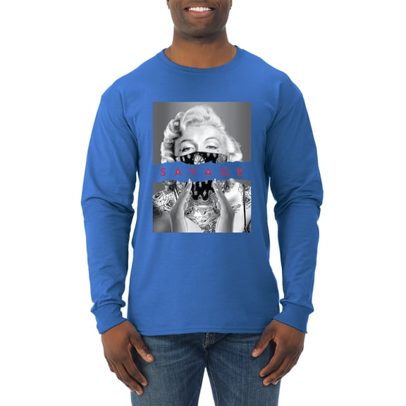 Wild Bobby, Marilyn Savage Bandana, Streetwear, Men Long Sleeve Shirt, Royal, 3X-Large