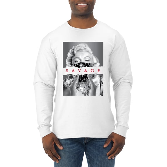 Wild Bobby, Marilyn Savage Bandana, Streetwear, Men Long Sleeve Shirt, White, X-Large