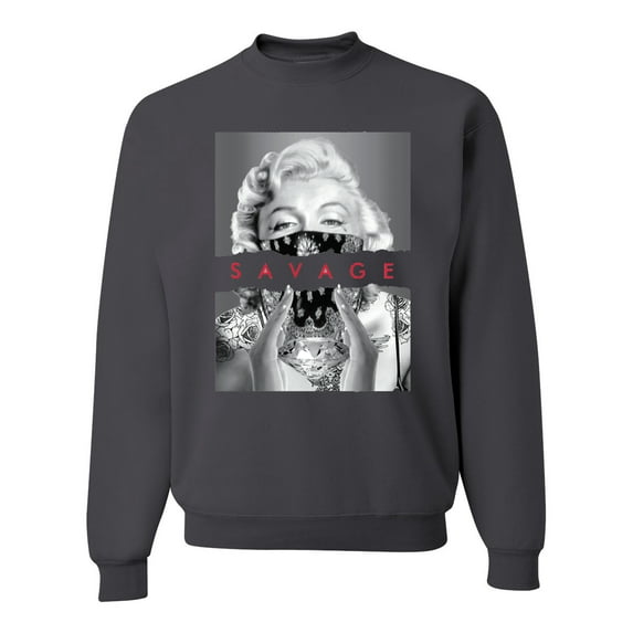 Wild Bobby, Marilyn Savage Bandana, Streetwear, Unisex Crewneck Graphic Sweatshirt, Charcoal, XX-Large
