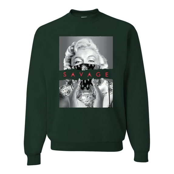 Wild Bobby, Marilyn Savage Bandana, Streetwear, Unisex Crewneck Graphic Sweatshirt, Forest Green, XX-Large