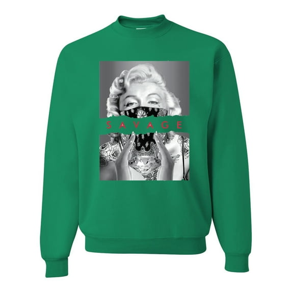 Wild Bobby, Marilyn Savage Bandana, Streetwear, Unisex Crewneck Graphic Sweatshirt, Kelly, Small
