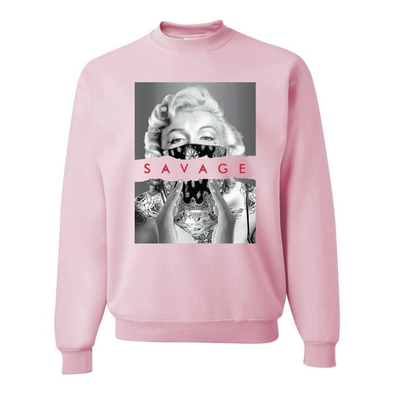 Wild Bobby, Marilyn Savage Bandana, Streetwear, Unisex Crewneck Graphic Sweatshirt, Light Pink, Large