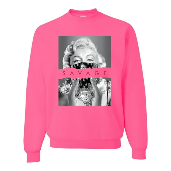 Wild Bobby, Marilyn Savage Bandana, Streetwear, Unisex Crewneck Graphic Sweatshirt, Neon Pink, X-Large