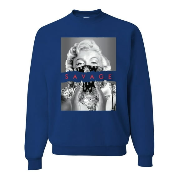 Wild Bobby, Marilyn Savage Bandana, Streetwear, Unisex Crewneck Graphic Sweatshirt, Royal, 3X-Large