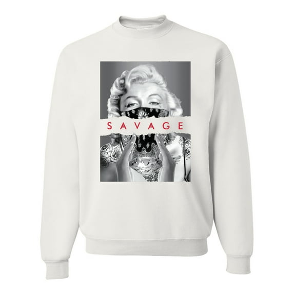 Wild Bobby, Marilyn Savage Bandana, Streetwear, Unisex Crewneck Graphic Sweatshirt, White, 3X-Large