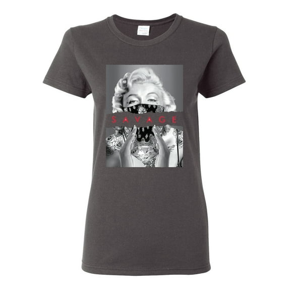 Wild Bobby, Marilyn Savage Bandana, Streetwear, Women Graphic Tee, Charcoal, XX-Large