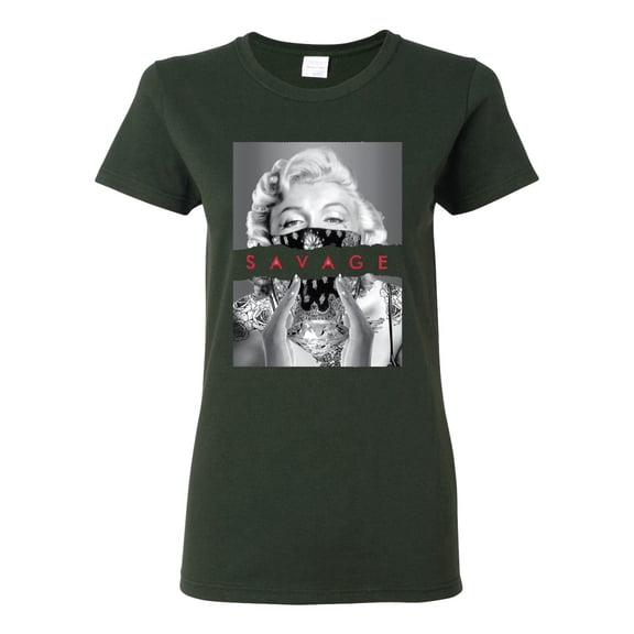Wild Bobby, Marilyn Savage Bandana, Streetwear, Women Graphic Tee, Forest Green, Large