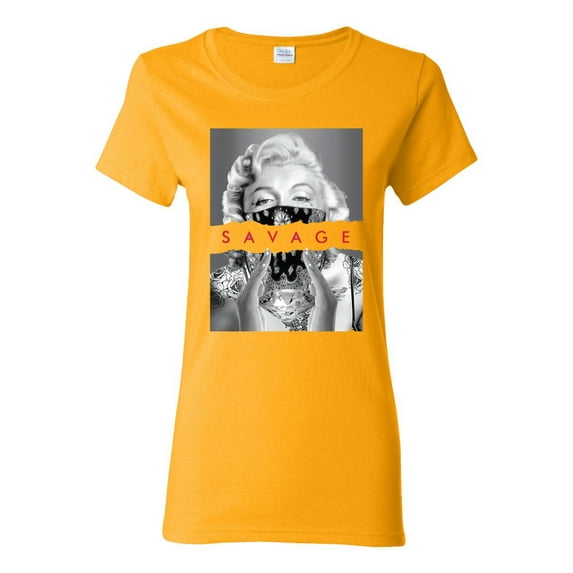 Wild Bobby, Marilyn Savage Bandana, Streetwear, Women Graphic Tee, Gold, Small