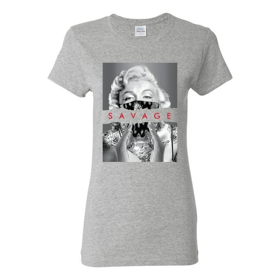 Wild Bobby, Marilyn Savage Bandana, Streetwear, Women Graphic Tee, Heather Grey, X-Large