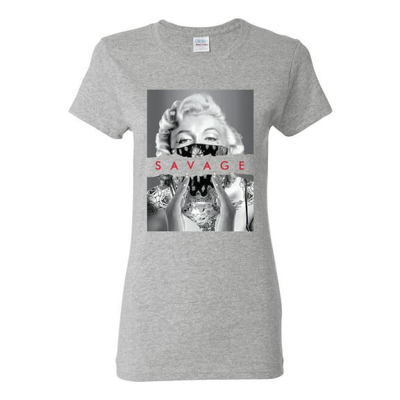 Wild Bobby, Marilyn Savage Bandana, Streetwear, Women Graphic Tee, Heather Grey, XX-Large