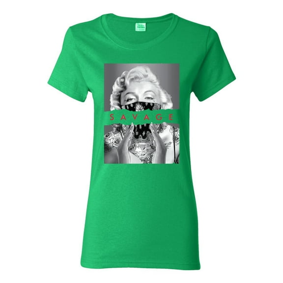 Wild Bobby, Marilyn Savage Bandana, Streetwear, Women Graphic Tee, Kelly, Large