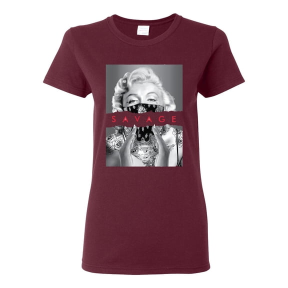 Wild Bobby, Marilyn Savage Bandana, Streetwear, Women Graphic Tee, Maroon, Small
