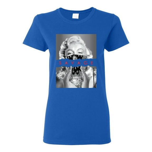 Wild Bobby, Marilyn Savage Bandana, Streetwear, Women Graphic Tee, Royal, Small