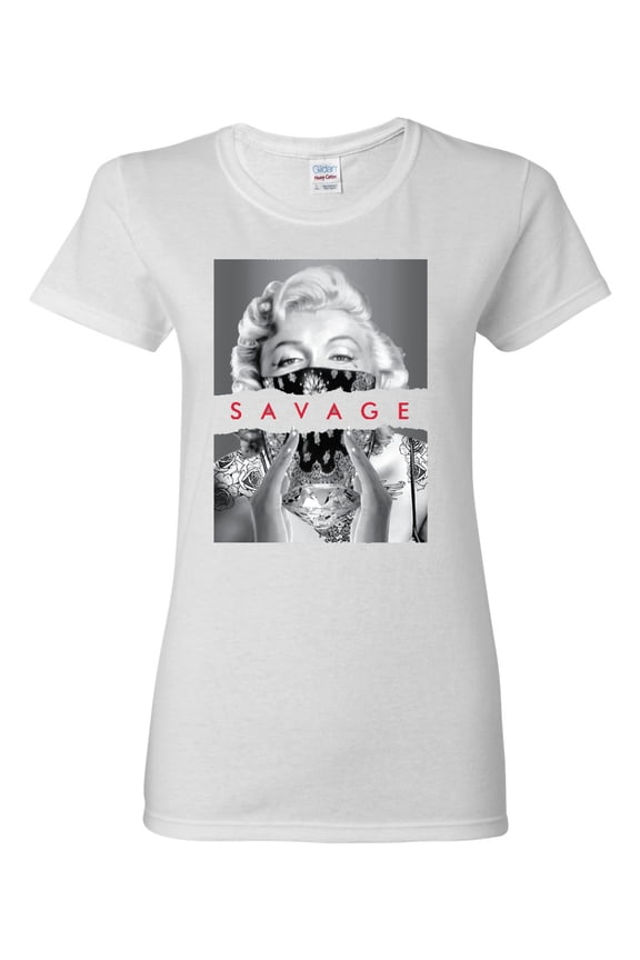 , Marilyn Savage Bandana, Streetwear, Women Graphic Tee, White, Large