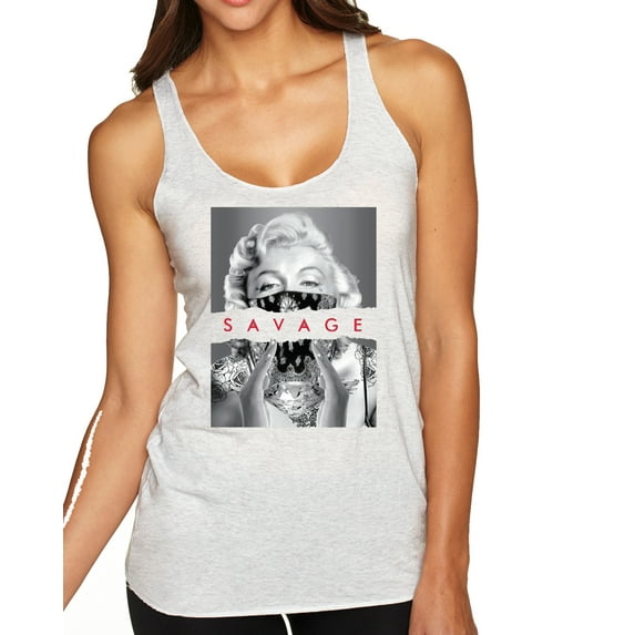 Wild Bobby, Marilyn Savage Bandana, Streetwear, Women Tri-Blend Racerback Tank Top, Heather White, Small