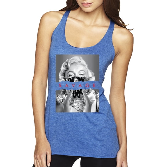 Wild Bobby, Marilyn Savage Bandana, Streetwear, Women Tri-Blend Racerback Tank Top, Vintage Royal, Large