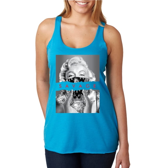 Wild Bobby, Marilyn Savage Bandana, Streetwear, Women Tri-Blend Racerback Tank Top, Vintage Turquoise, Large