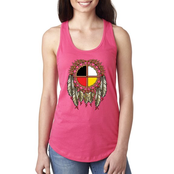 Wild Bobby, Medicine Wheel Dreamcatcher Native American Pop Culture Ladies Racerback Tank Top, Hot Pink, Large