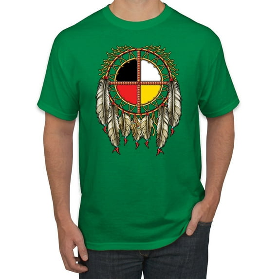Wild Bobby, Medicine Wheel Dreamcatcher Native American Pop Culture Men's Graphic T-Shirt, Kelly, 5XL