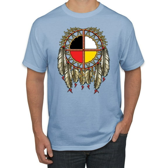 Wild Bobby, Medicine Wheel Dreamcatcher Native American Pop Culture Men's Graphic T-Shirt, Light Blue, Small