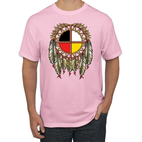 Wild Bobby, Medicine Wheel Dreamcatcher Native American Pop Culture Men's Graphic T-Shirt, Light Pink, X-Large
