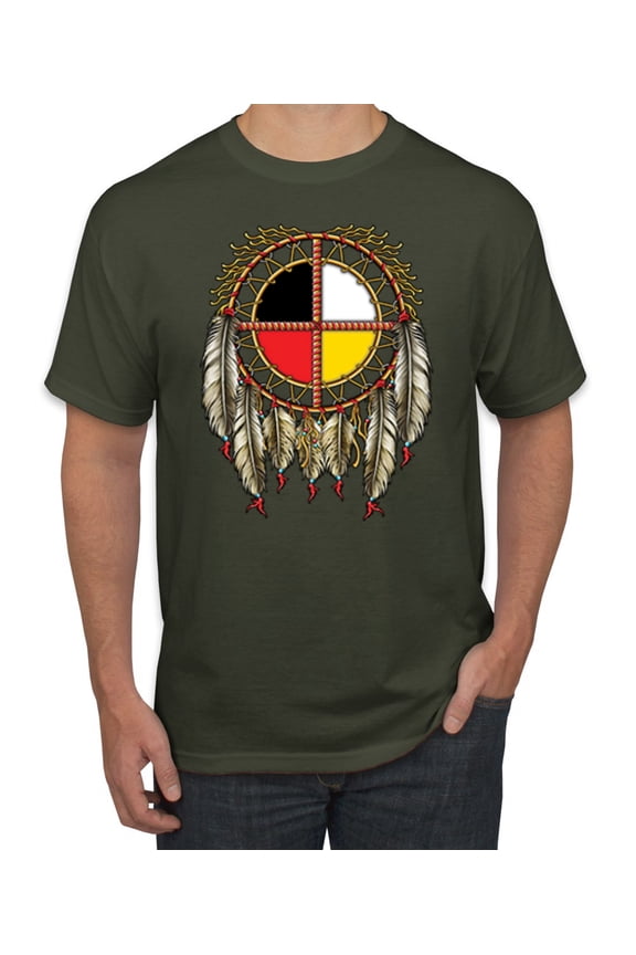 , Medicine Wheel Dreamcatcher Native American Pop Culture Men's Graphic T-Shirt, Military Green, 3XL