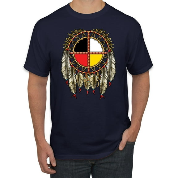 Wild Bobby, Medicine Wheel Dreamcatcher Native American Pop Culture Men's Graphic T-Shirt, Navy, Medium