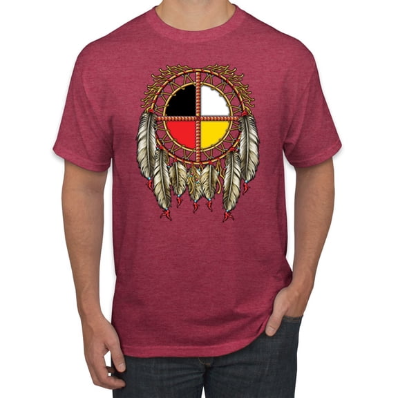 Wild Bobby, Medicine Wheel Dreamcatcher Native American Pop Culture Men's Graphic T-Shirt, Vintage Heather Red, 3XL