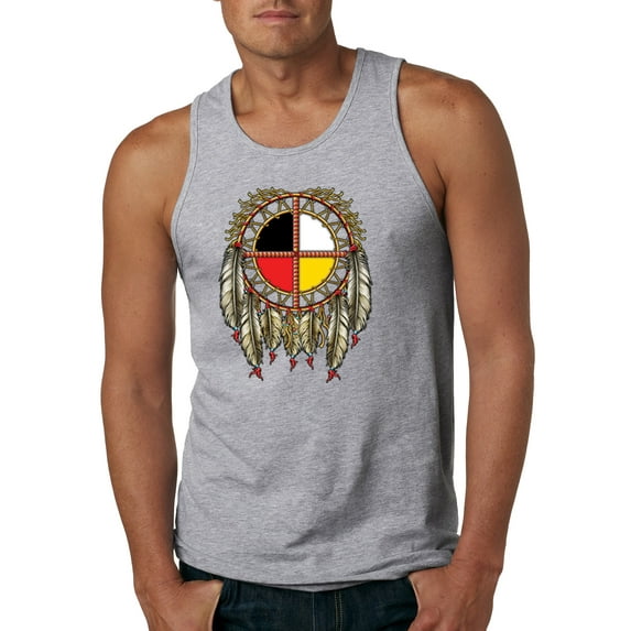 Wild Bobby, Medicine Wheel Dreamcatcher Native American Pop Culture Mens Graphic Tank Top, Heather Grey, X-Large