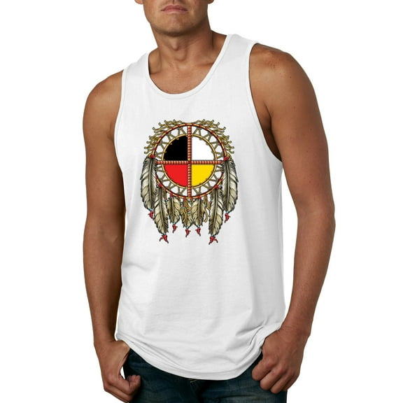 Wild Bobby, Medicine Wheel Dreamcatcher Native American Pop Culture Mens Graphic Tank Top, White, 2XL