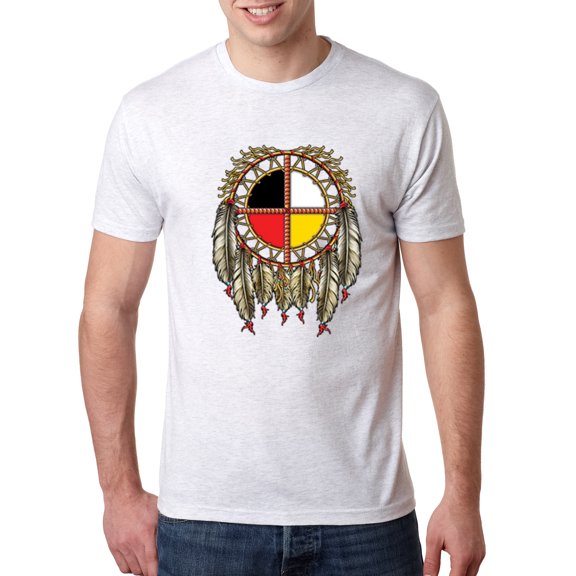 Wild Bobby, Medicine Wheel Dreamcatcher Native American Pop Culture Mens Premium Tri Blend T-Shirt, Heather White, Large