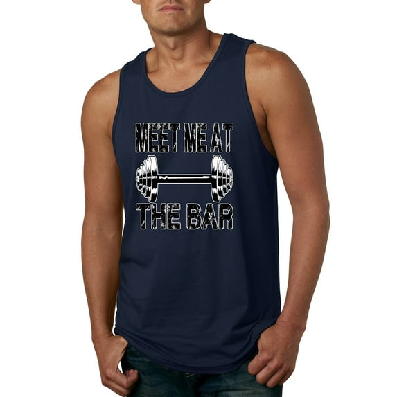 Wild Bobby, Meet Me at The Bar, Gym/Workout, Men Graphic Tank Top, Navy, Large