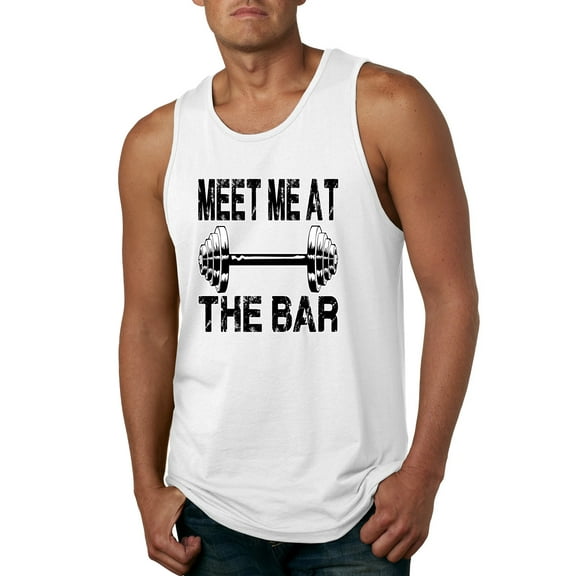 Wild Bobby, Meet Me at The Bar, Gym/Workout, Men Graphic Tank Top, White, X-Large