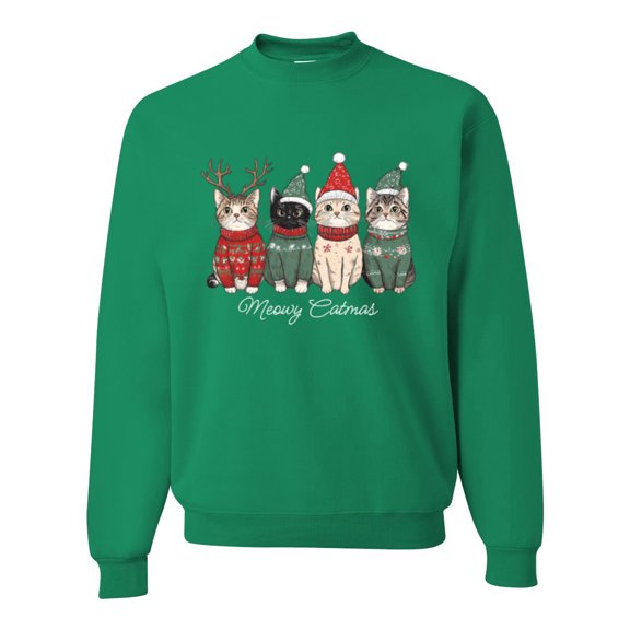 Wild Bobby Meowy Catmas, Christmas Cat Lover Design Unisex Sweater Crewneck Sweatshirt