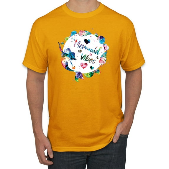 Wild Bobby, Mermaid Vibes Colorful Swimming Mermaids, Streetwear, Men's Graphic Tees, Gold, 4XL