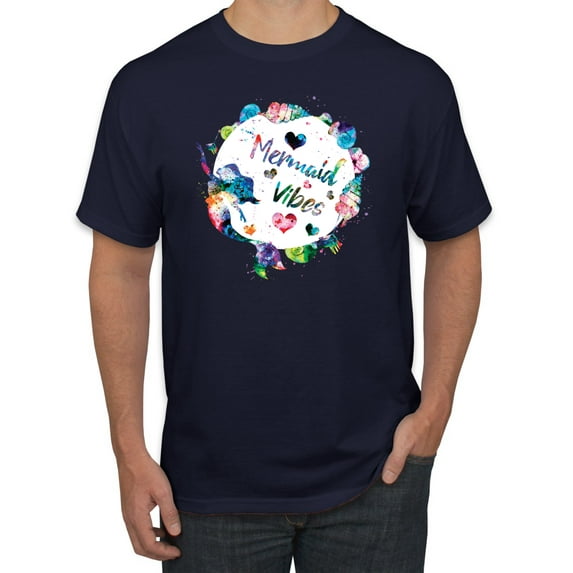 Wild Bobby, Mermaid Vibes Colorful Swimming Mermaids, Streetwear, Men's Graphic Tees, Navy, 4XL