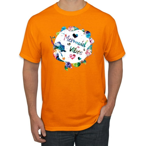 Wild Bobby, Mermaid Vibes Colorful Swimming Mermaids, Streetwear, Men's Graphic Tees, Orange, Medium
