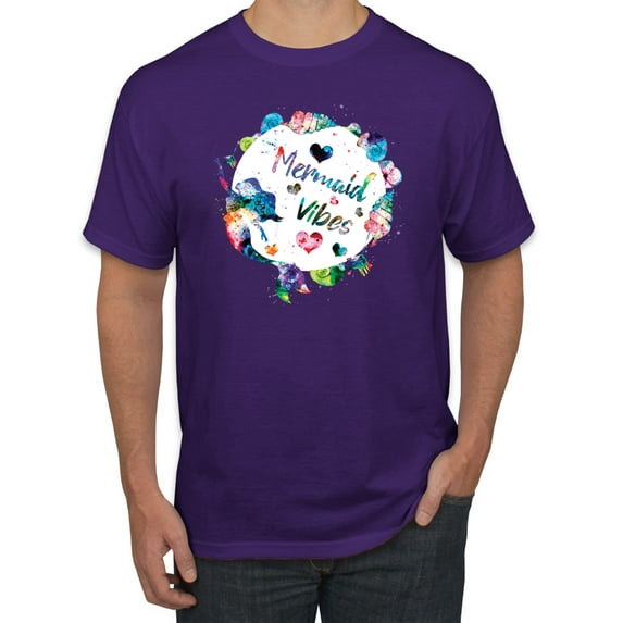 Wild Bobby, Mermaid Vibes Colorful Swimming Mermaids, Streetwear, Men's Graphic Tees, Purple, Large
