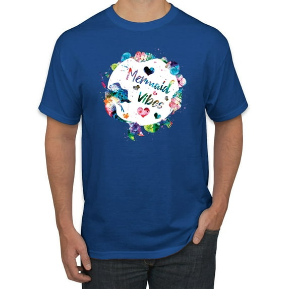 Wild Bobby, Mermaid Vibes Colorful Swimming Mermaids, Streetwear, Men's Graphic Tees, Royal, Large