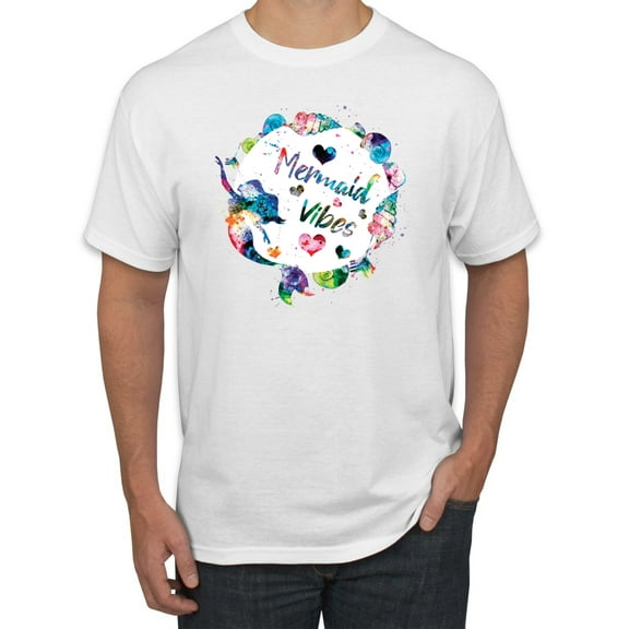 Wild Bobby, Mermaid Vibes Colorful Swimming Mermaids, Streetwear, Men's Graphic Tees, White, Medium