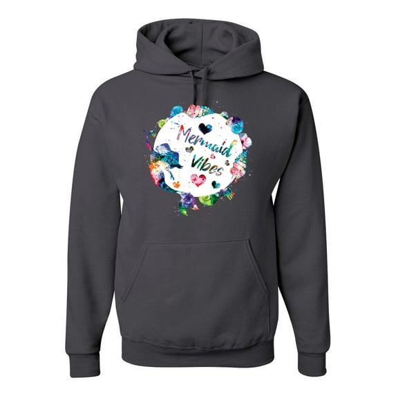 Wild Bobby, Mermaid Vibes Colorful Swimming Mermaids, Streetwear, Unisex Graphic Hoodie Sweatshirt, Charcoal, 2XL