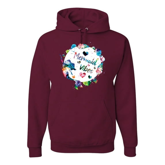 Wild Bobby, Mermaid Vibes Colorful Swimming Mermaids, Streetwear, Unisex Graphic Hoodie Sweatshirt, Maroon, Medium